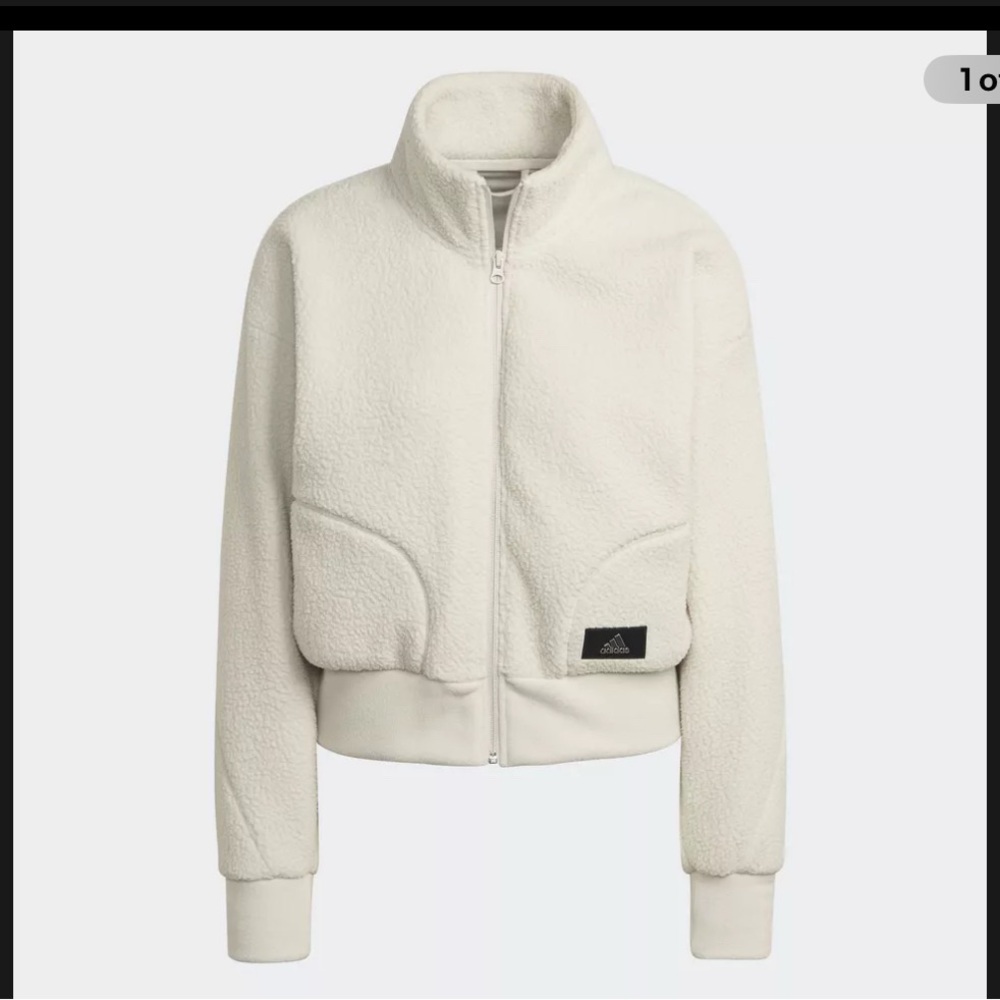 NWT Adidas Holidayz Sherpa cream bomber jacket L Large